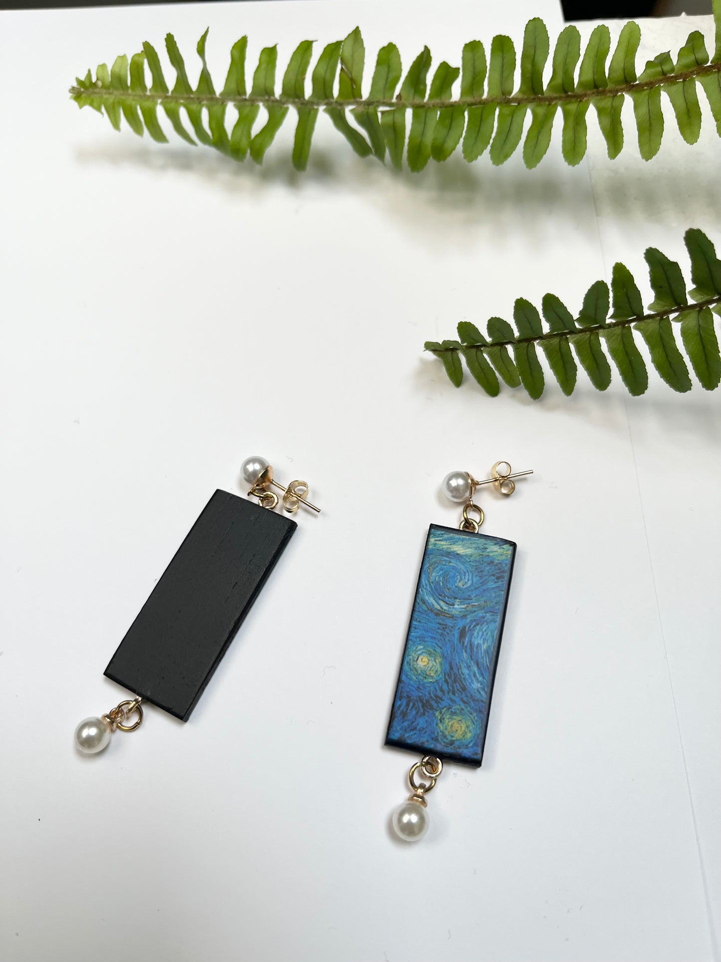 Museum-Inspired Sustainable Earrings Van Gogh|StarryNight|sustainable wood earrings obljewellery