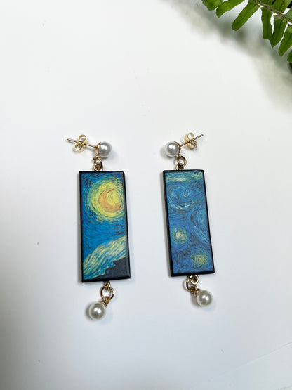 Museum-Inspired Sustainable Earrings Van Gogh|StarryNight|sustainable wood earrings obljewellery