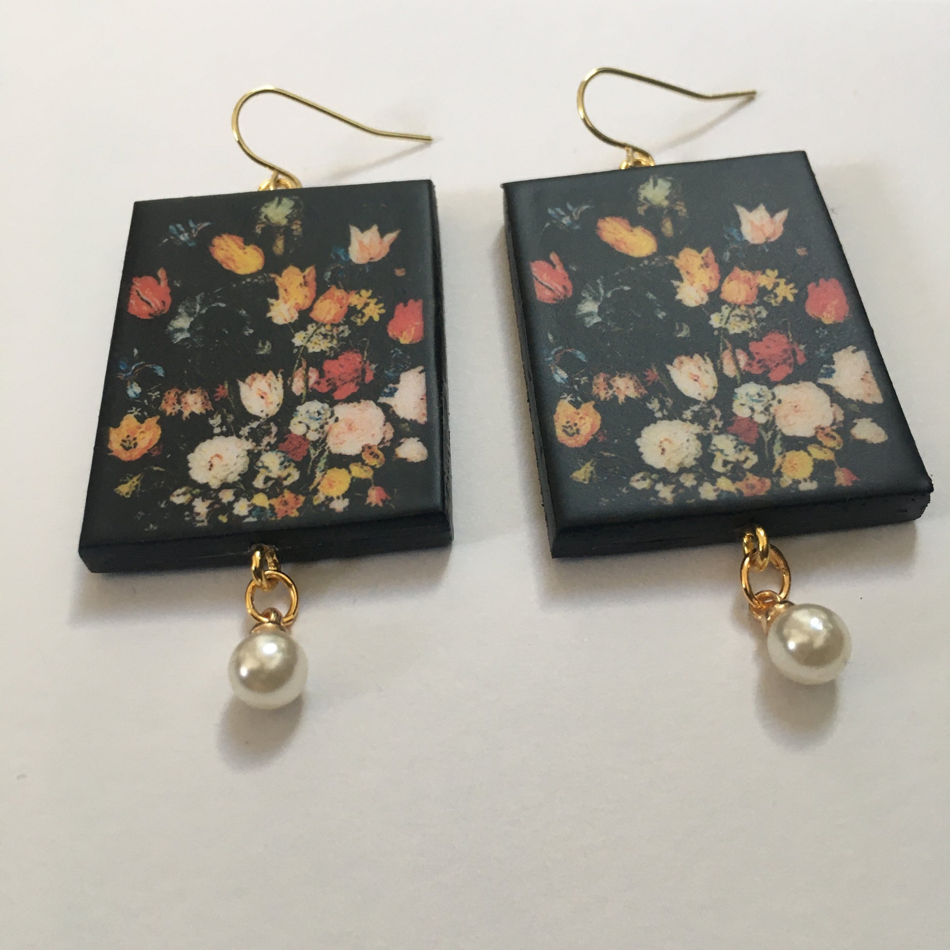 Museum-Inspired Sustainable Earrings Bruegel flower earrings with pearls Obljewellery