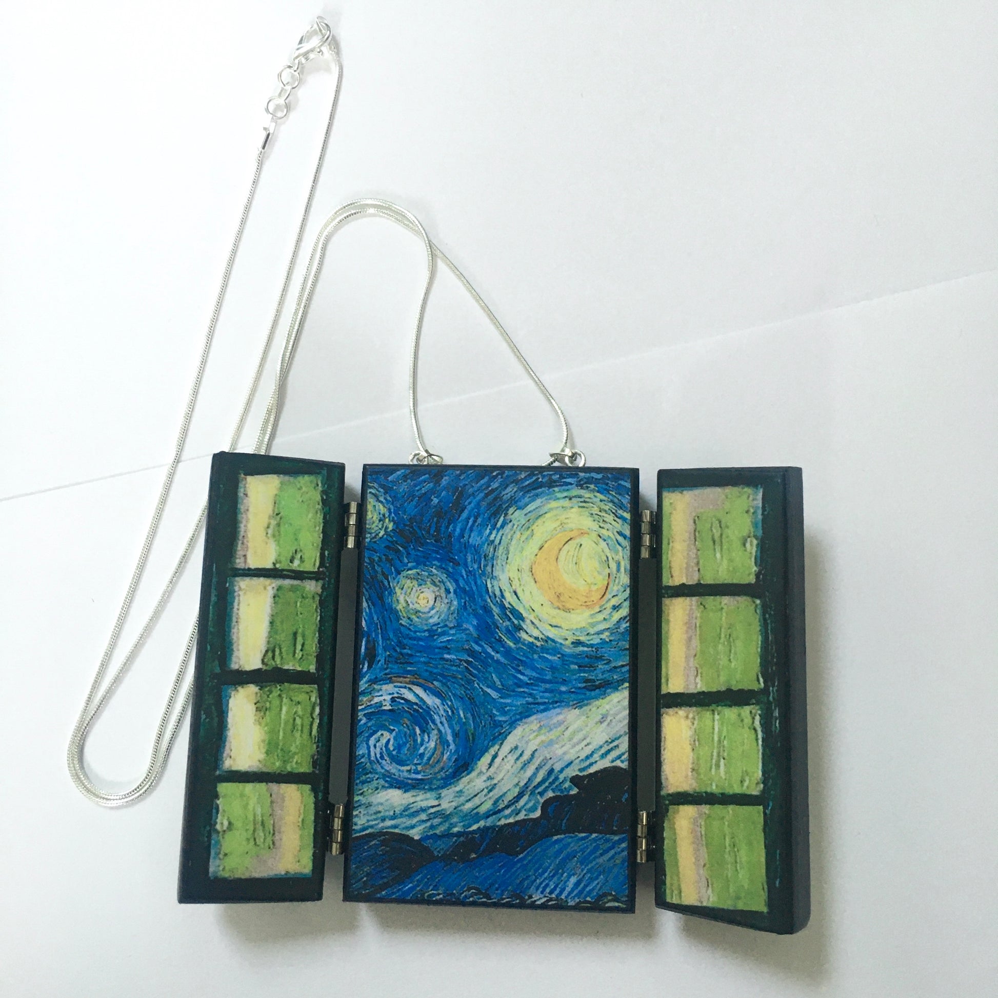 triptych art necklace inspired by Vincent Van Gogh post Impressionism paintings 