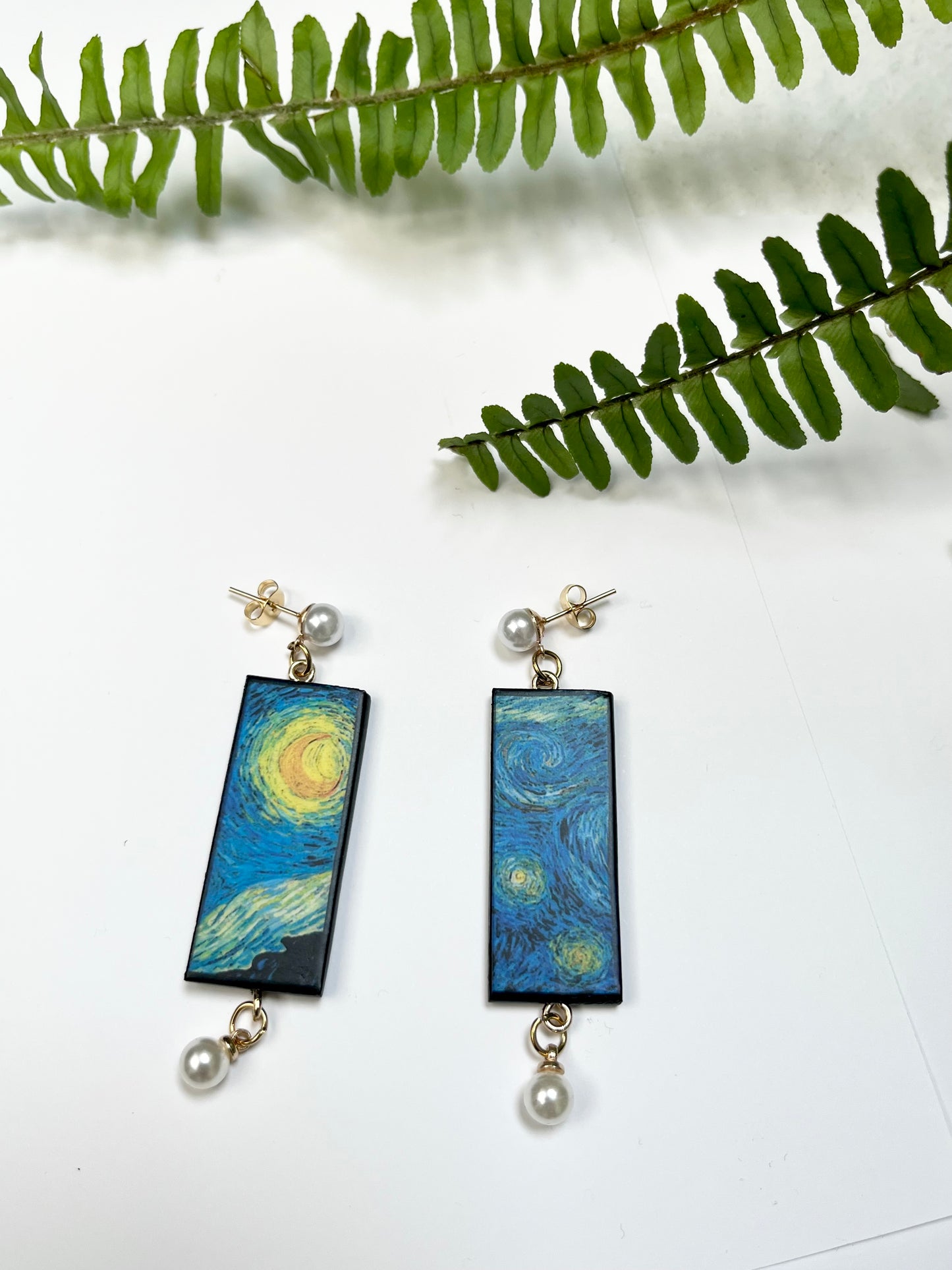 Museum-Inspired Sustainable Earrings Van Gogh|StarryNight|sustainable wood earrings obljewellery