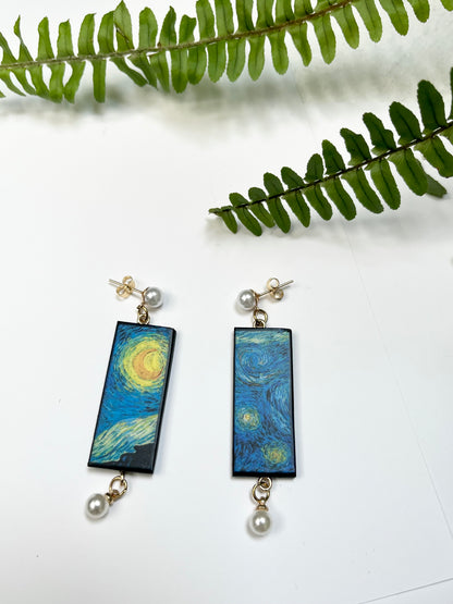 Museum-Inspired Sustainable Earrings Van Gogh|StarryNight|sustainable wood earrings obljewellery