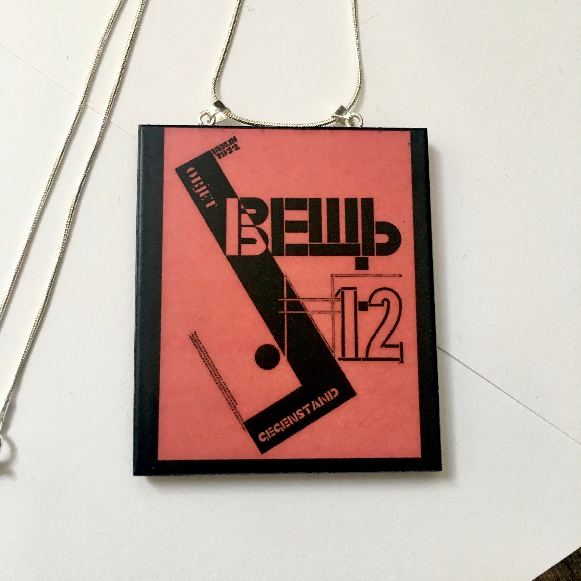 Museum-Inspired Sustainable Necklace El Lissitzky, Object magazine cover necklace pendant Obljewellery
