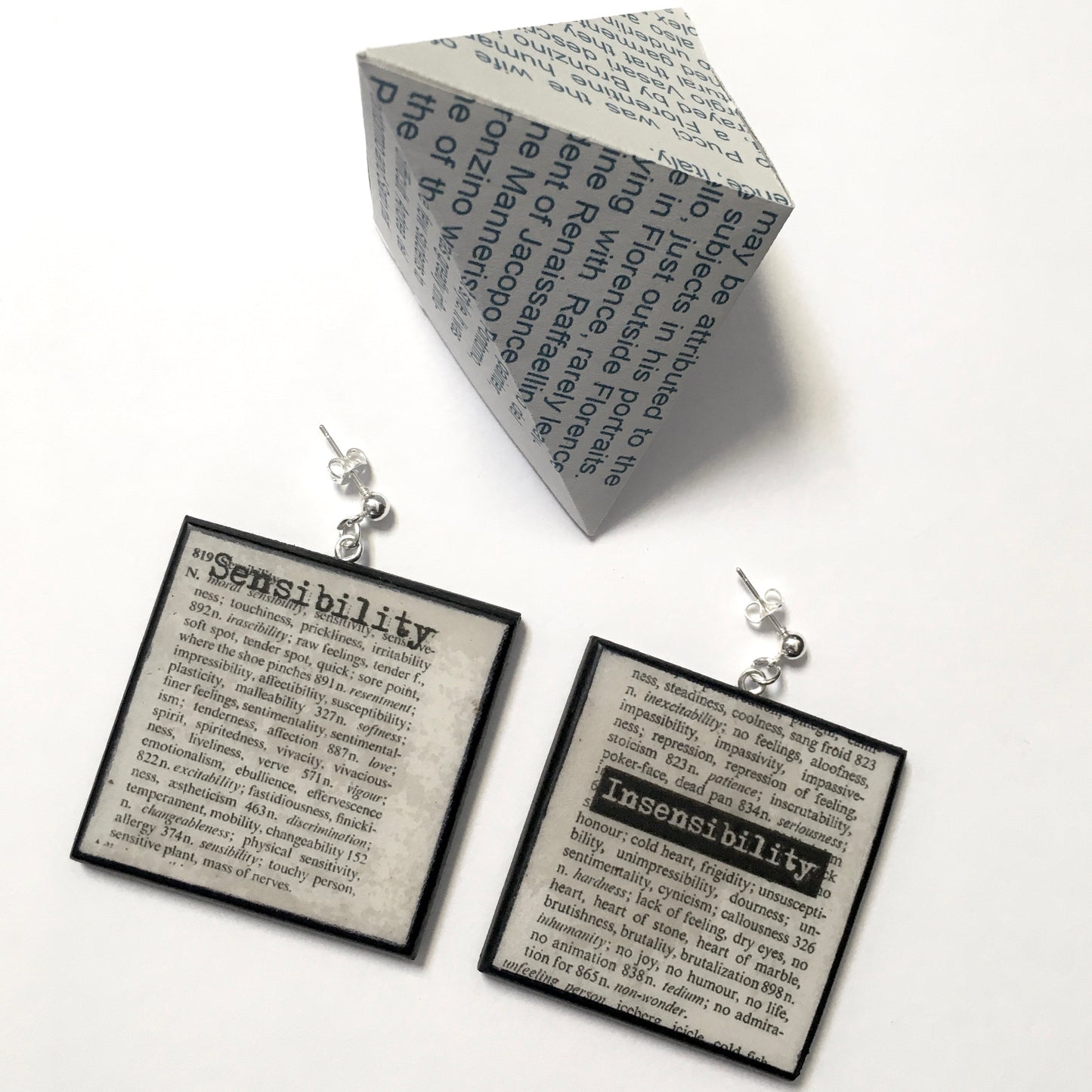 Museum-Inspired Sustainable Earrings Thesaurus book page earrings Obljewellery