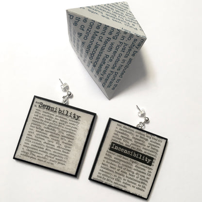 Museum-Inspired Sustainable Earrings Thesaurus book page earrings Obljewellery