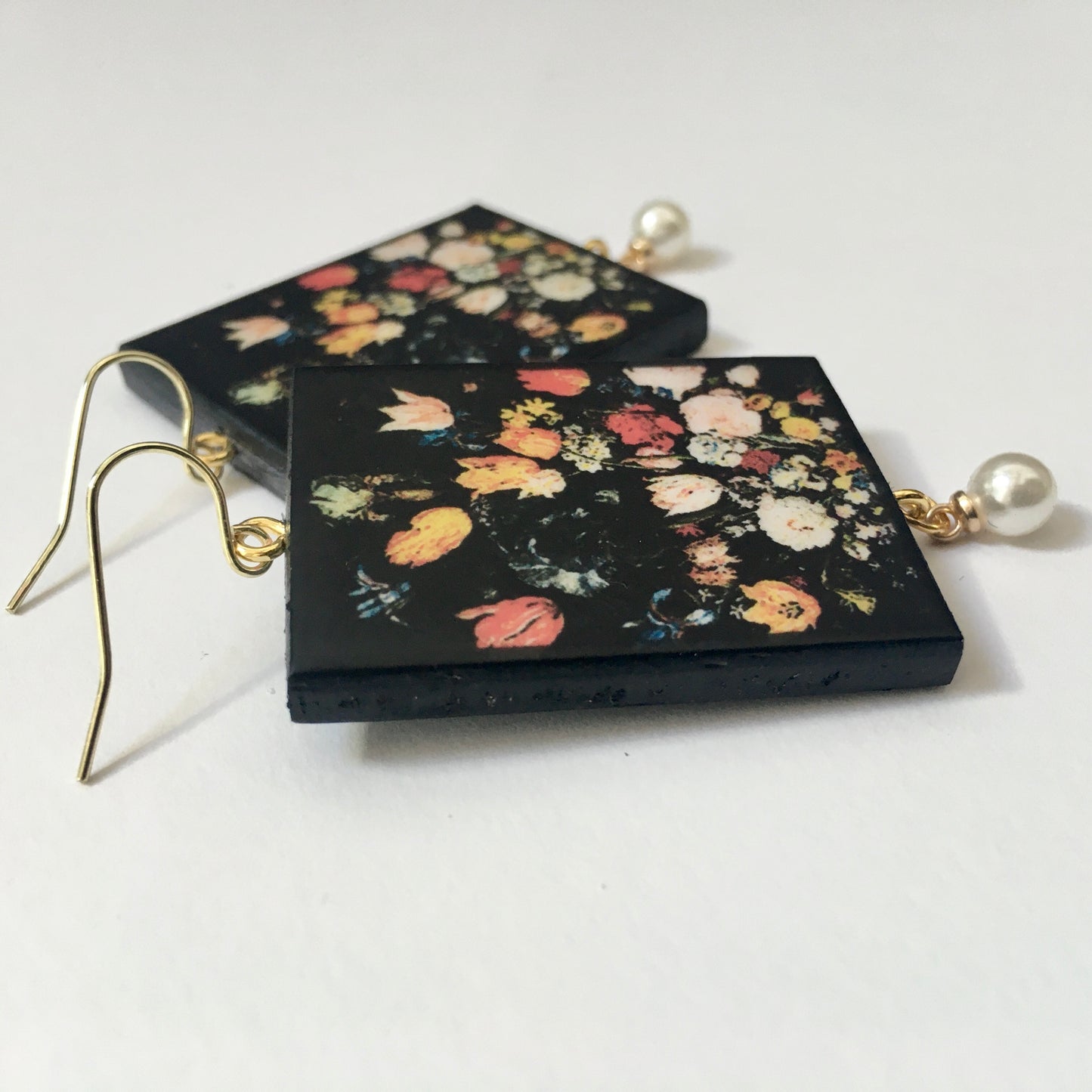Museum-Inspired Sustainable Earrings Bruegel flower earrings with pearls Obljewellery