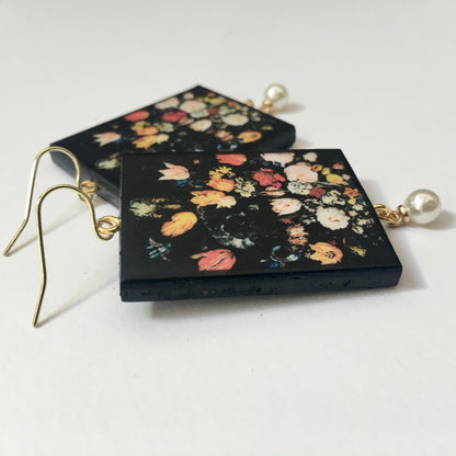 Museum-Inspired Sustainable Earrings Bruegel flower earrings with pearls Obljewellery