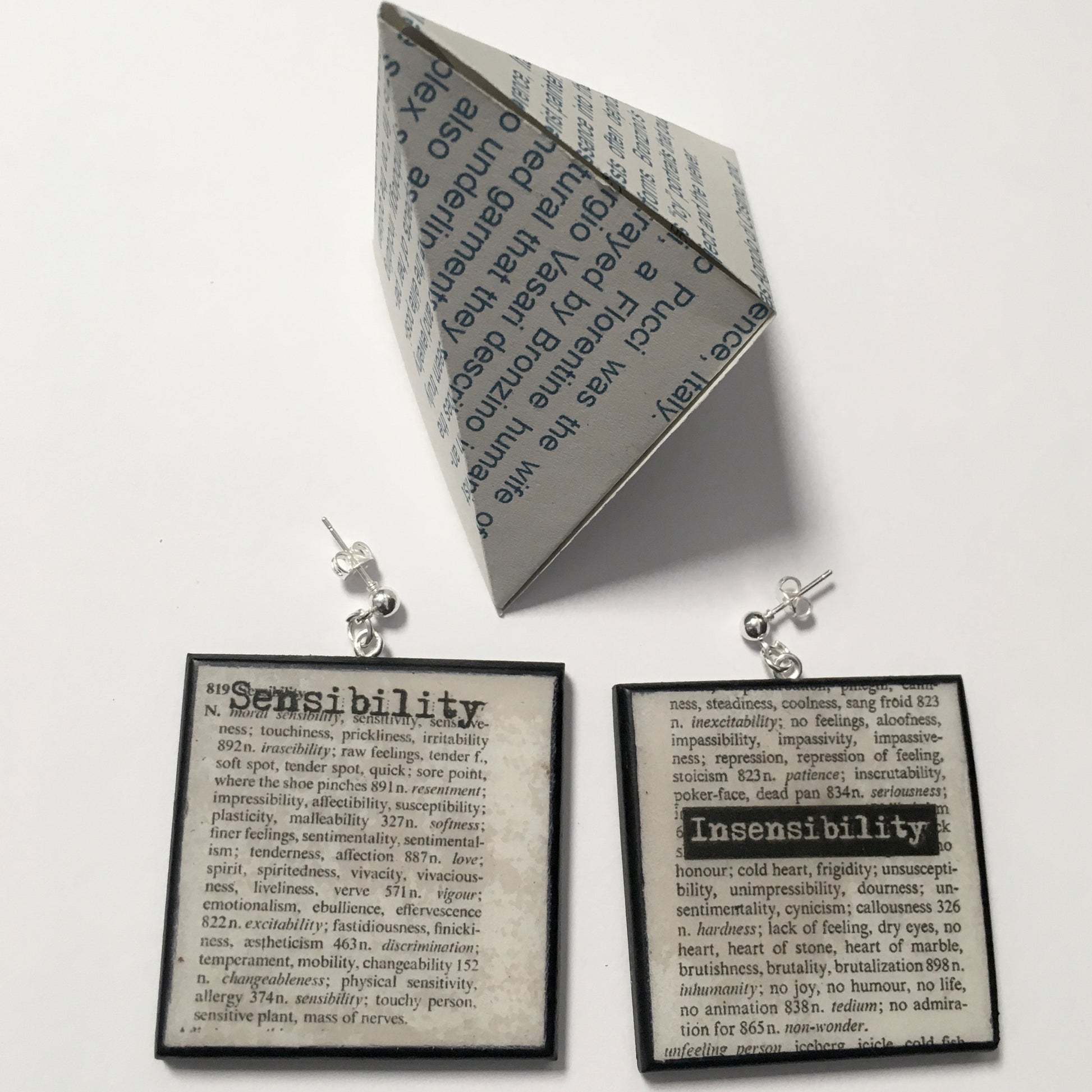 Museum-Inspired Sustainable Earrings Thesaurus book page earrings Obljewellery