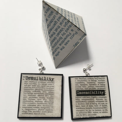 Museum-Inspired Sustainable Earrings Thesaurus book page earrings Obljewellery