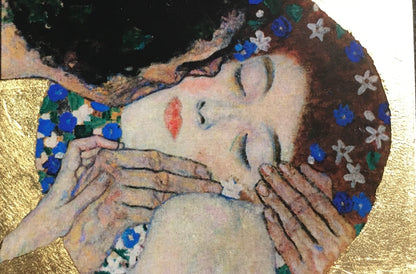 Museum-Inspired Sustainable Necklace Gustav Klimt “The Kiss” Art Pendant Necklace with Pearl &amp; Gold Leaf Obljewellery