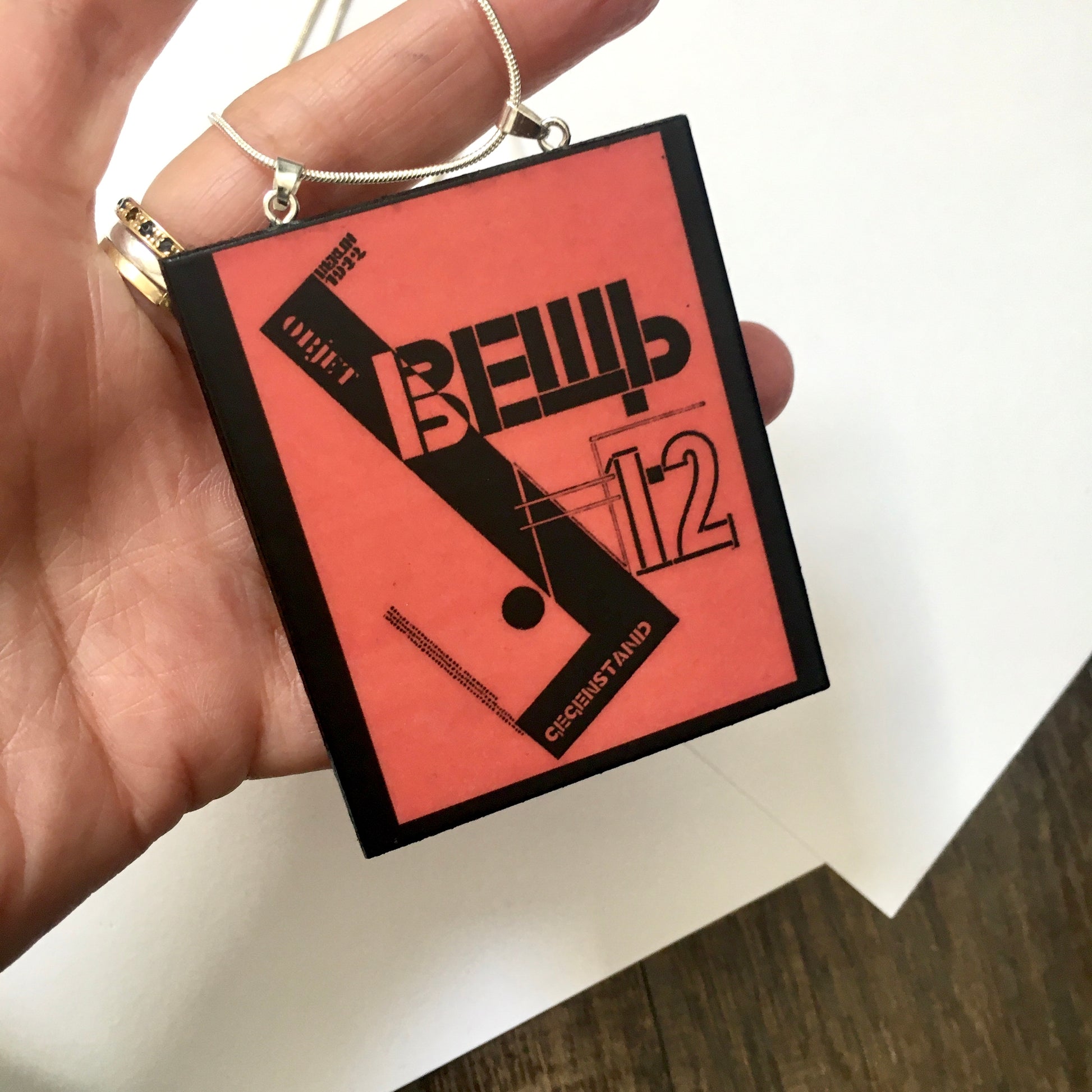 Museum-Inspired Sustainable Necklace El Lissitzky, Object magazine cover necklace pendant Obljewellery
