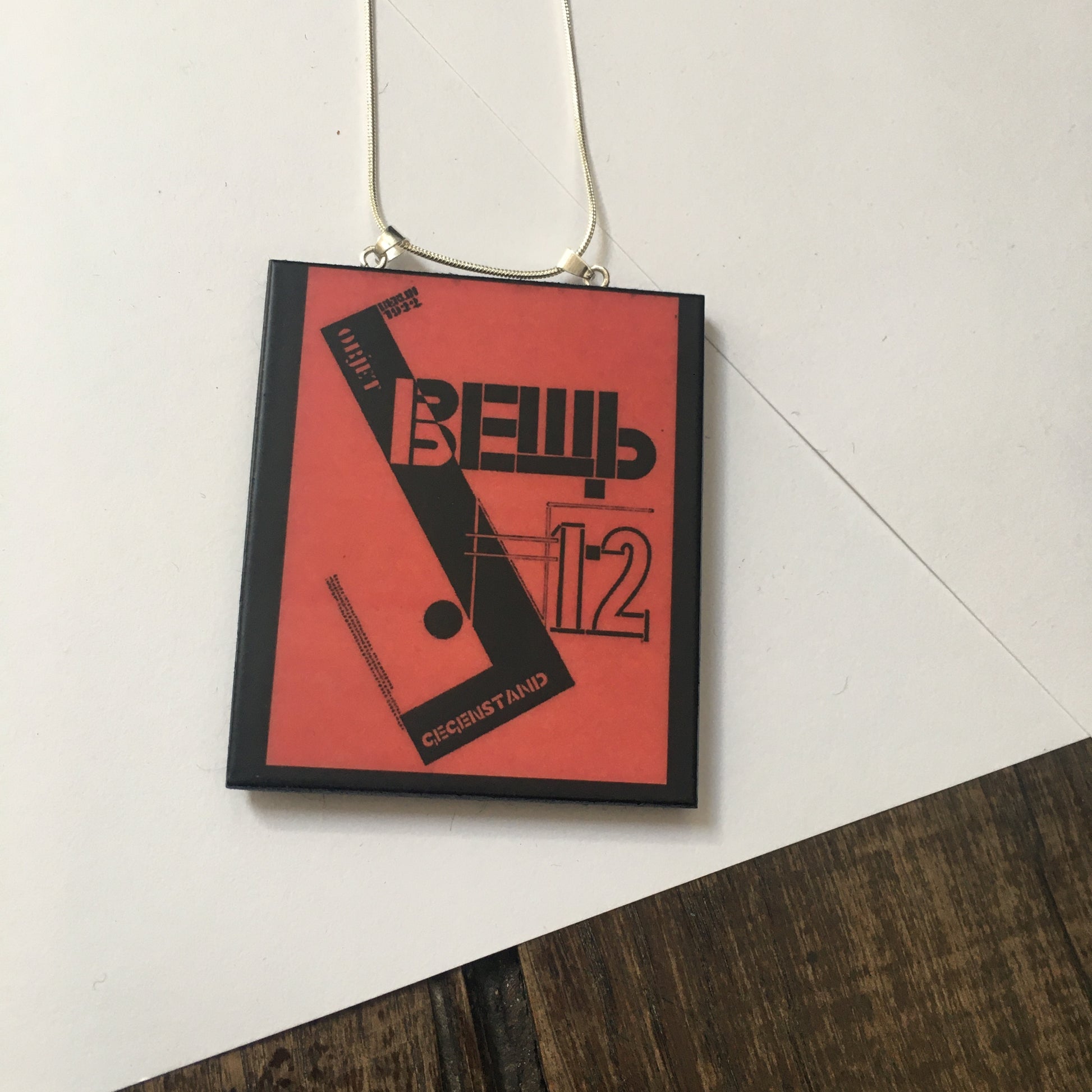 Museum-Inspired Sustainable Necklace El Lissitzky, Object magazine cover necklace pendant Obljewellery