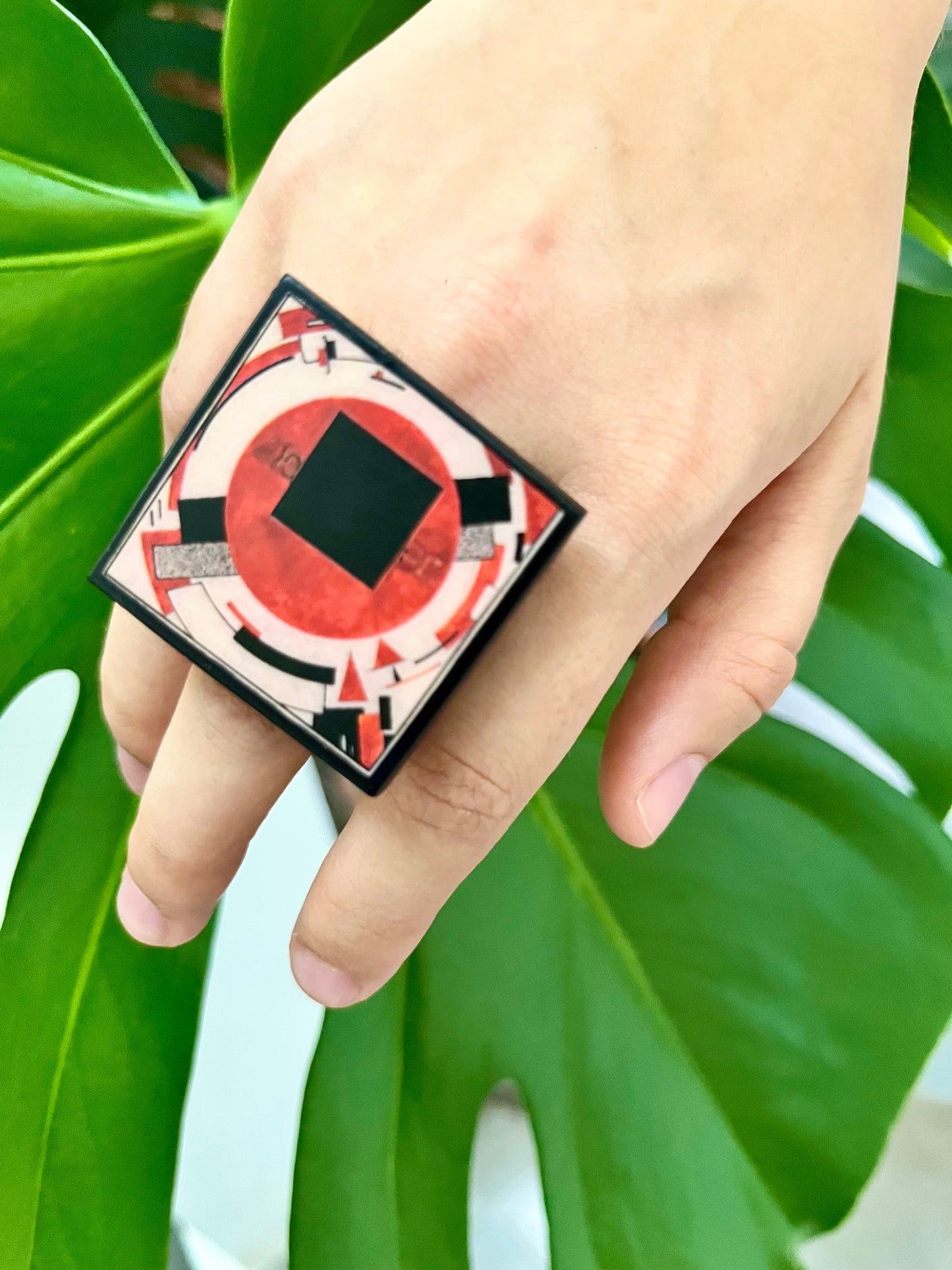 Museum-Inspired Sustainable Rings El Lissitzky Geometric Art Statement Ring – Handmade Sustainable Wood Jewelry Obljewellery
