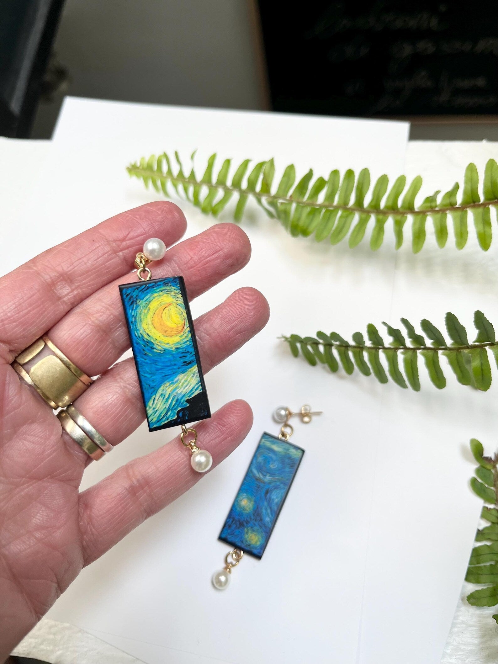 Museum-Inspired Sustainable Earrings Van Gogh|StarryNight|sustainable wood earrings obljewellery