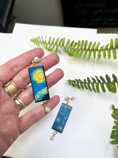 Museum-Inspired Sustainable Earrings Van Gogh|StarryNight|sustainable wood earrings obljewellery