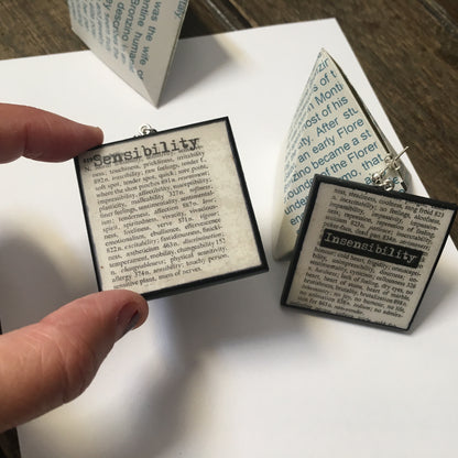 Museum-Inspired Sustainable Earrings Thesaurus book page earrings Obljewellery