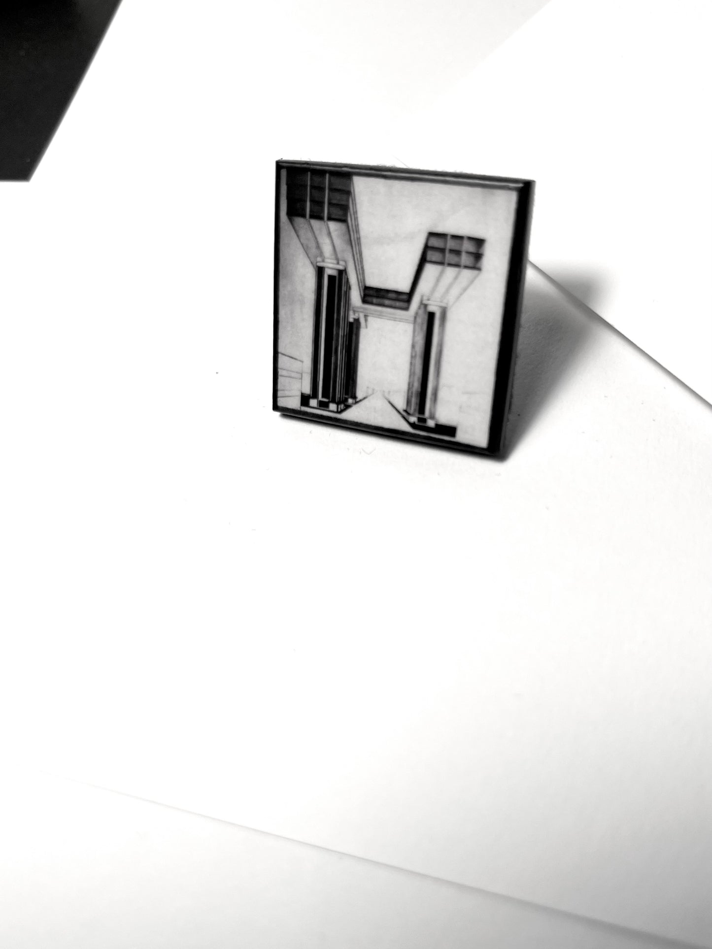 El Lissitzky, wood art ring, geometric architecture drawing jewellery