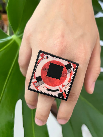 Museum-Inspired Sustainable Rings El Lissitzky Geometric Art Statement Ring – Handmade Sustainable Wood Jewelry Obljewellery