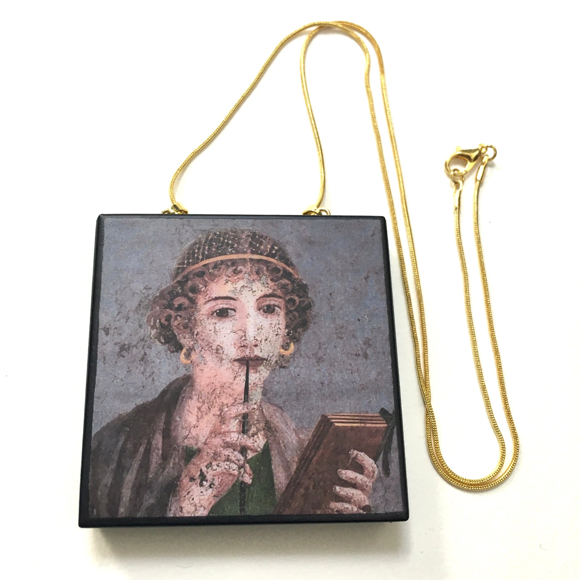 Museum-Inspired Sustainable Necklace Sappho necklace, portrait fresco from Pompeii Obljewellery