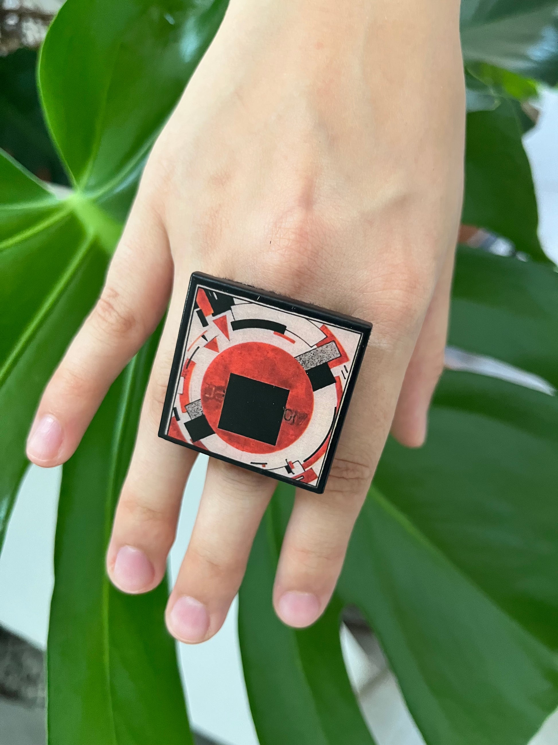Museum-Inspired Sustainable Rings El Lissitzky Geometric Art Statement Ring – Handmade Sustainable Wood Jewelry Obljewellery