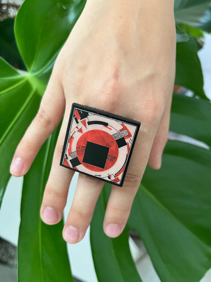 Museum-Inspired Sustainable Rings El Lissitzky Geometric Art Statement Ring – Handmade Sustainable Wood Jewelry Obljewellery