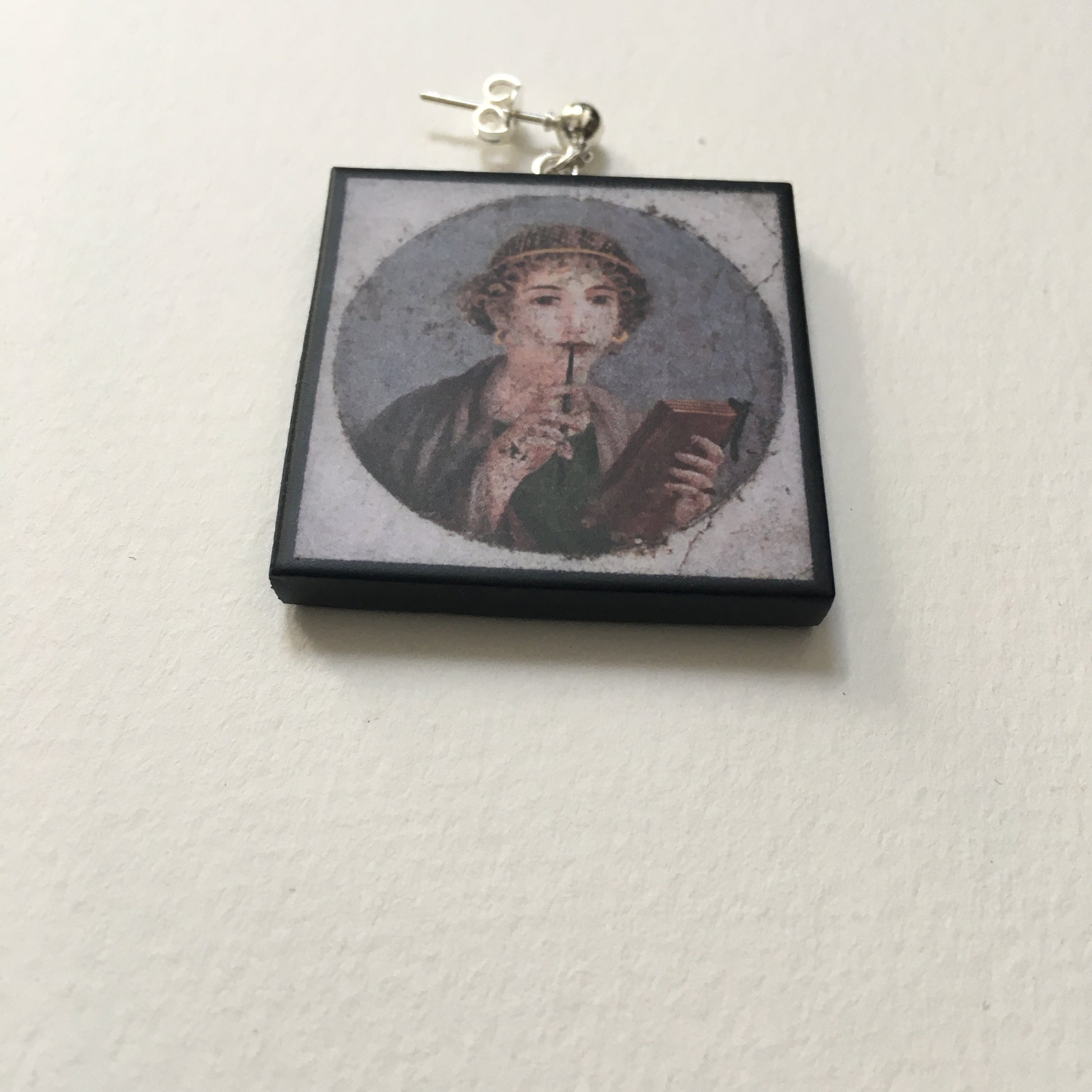 Museum-Inspired Sustainable Earrings Sappho Pompeii fresco earrings Obljewellery
