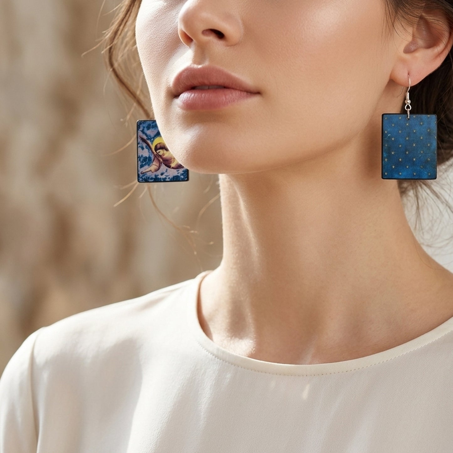 Museum-Inspired Sustainable Earrings Giotto Scrovegni Chapel Angel Mismatched Wood Earrings Obljewellery