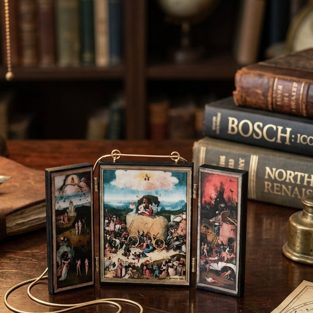 Museum-Inspired Sustainable Necklace Hieronymus Bosch, miniature triptych necklace Obljewellery