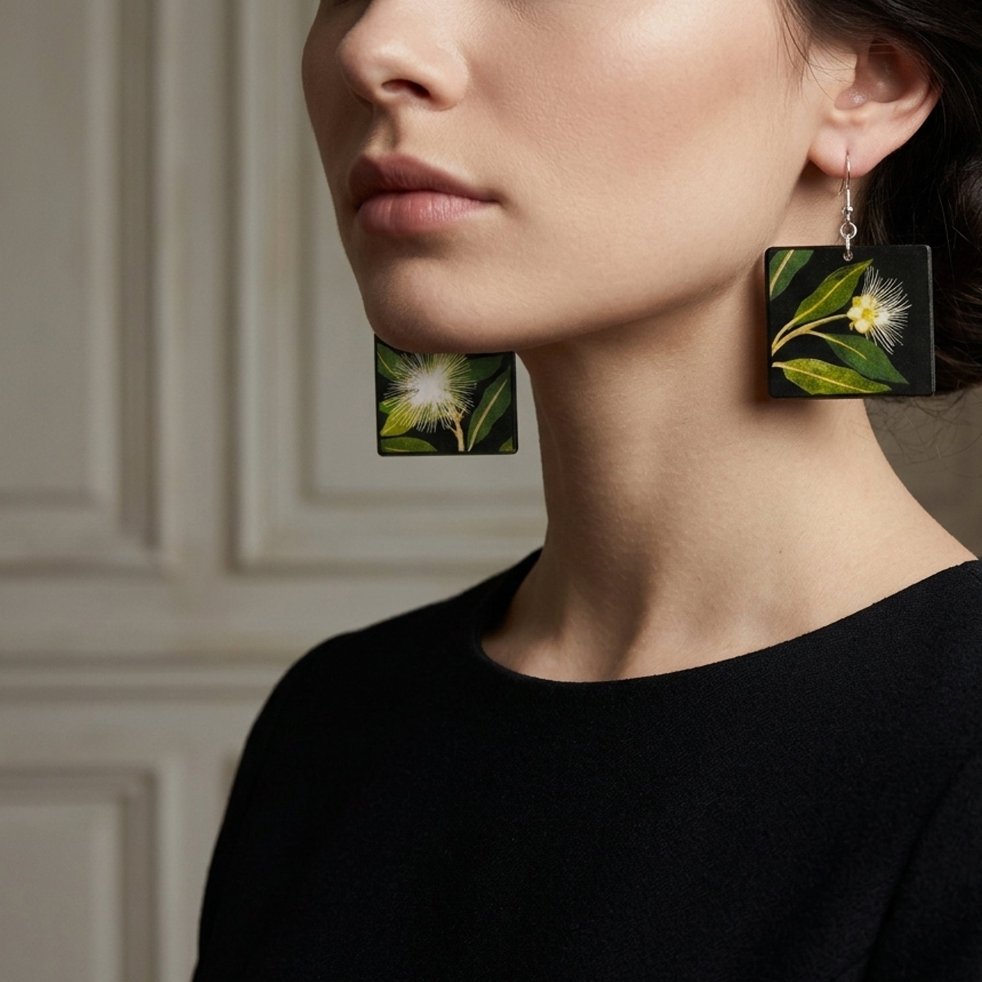 Museum-Inspired Sustainable Earrings Mary Delany Botanical Paper Mosaics Wood Earrings Obljewellery