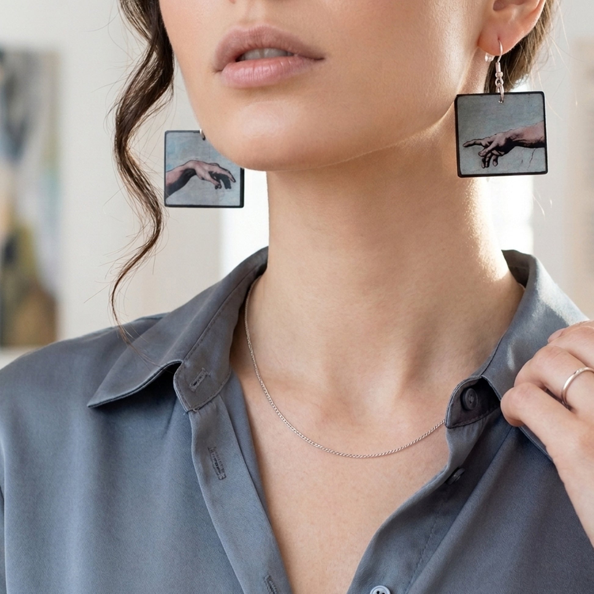 Museum-Inspired Sustainable Earrings Michelangelo Creation of Adam Art Earrings Obljewellery