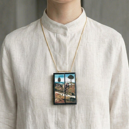 Museum-Inspired Sustainable Necklace Hieronymus Bosch, miniature triptych necklace Obljewellery