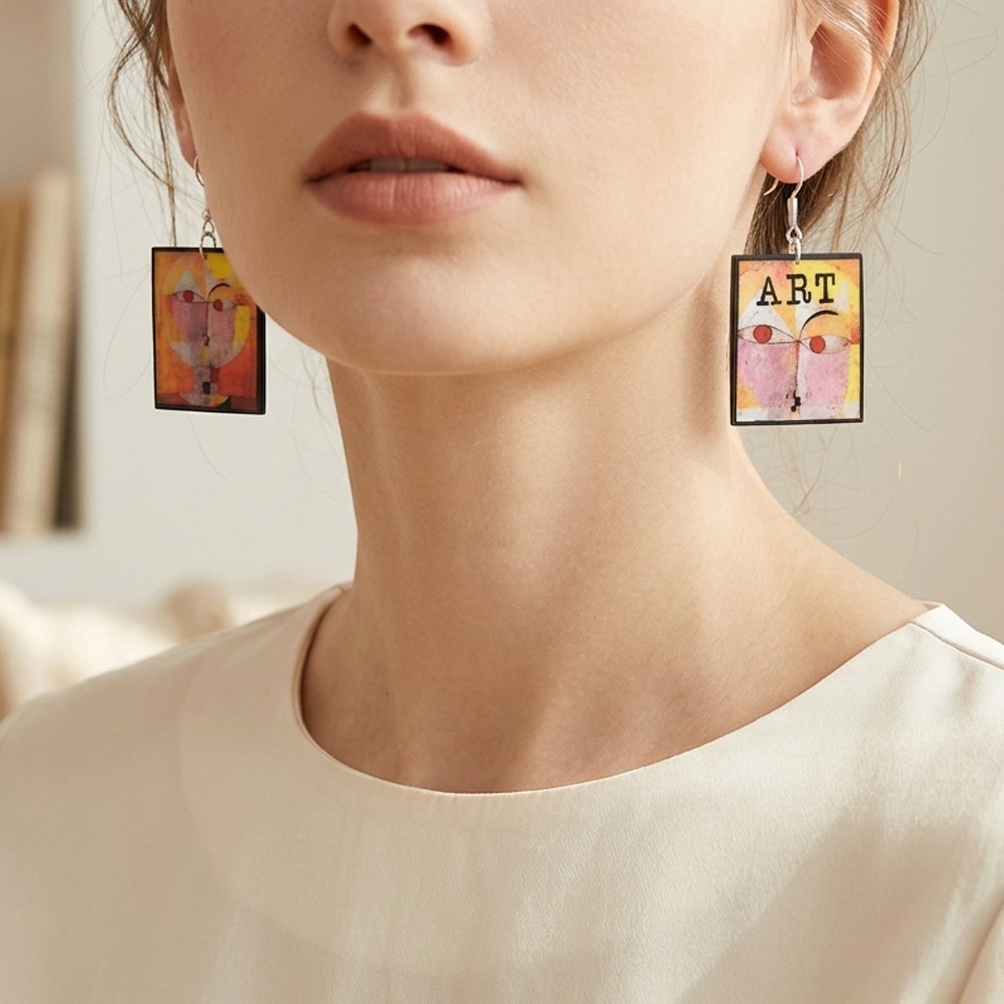 Museum-Inspired Sustainable Earrings Paul Klee Senecio Earrings | Geometric Wearable Art | Obljewellery Obljewellery