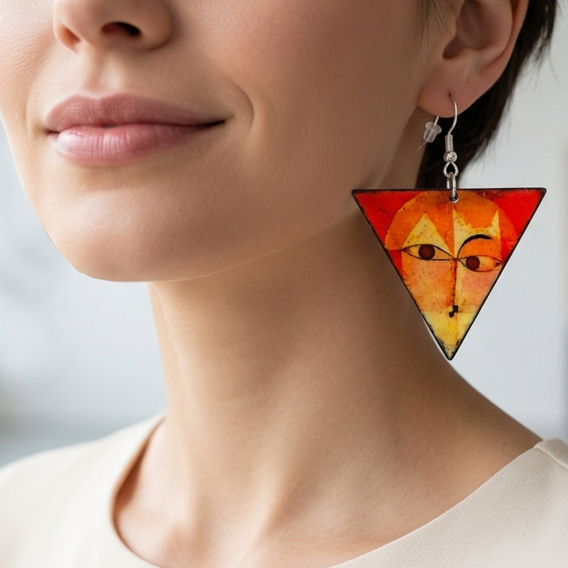 Museum-Inspired Sustainable Earrings Paul Klee Mismatched Triangle Earrings - Bauhaus Wearable Art Obljewellery
