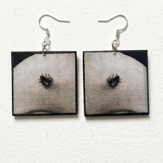 Museum-Inspired Sustainable Earrings Portrait of a Woman of the Hofer Family - Musca Depicta Wood Earrings Obljewellery