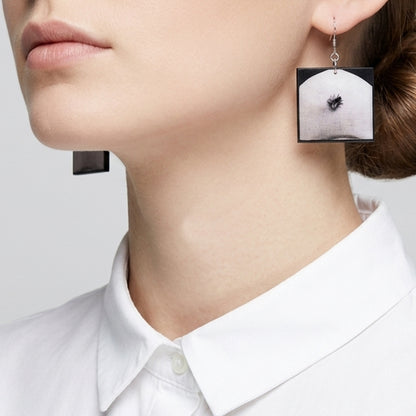 Museum-Inspired Sustainable Earrings Portrait of a Woman of the Hofer Family - Musca Depicta Wood Earrings Obljewellery
