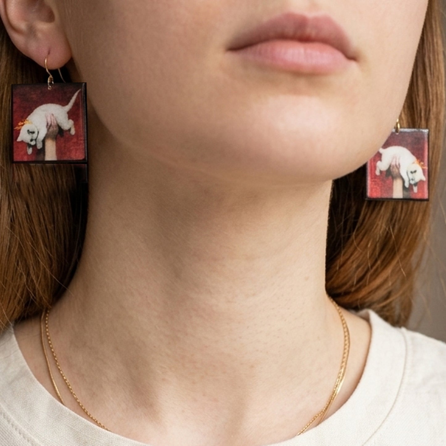 Museum-Inspired Sustainable Earrings Charles Edward Perugini Cat Wood Earrings "At Play" Victorian Art Obljewellery