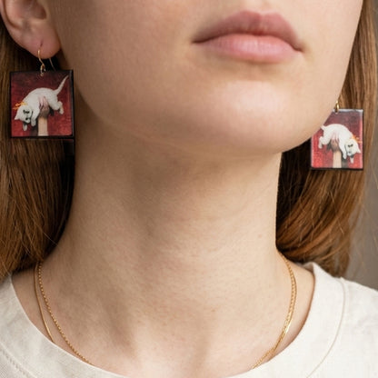 Museum-Inspired Sustainable Earrings Charles Edward Perugini Cat Wood Earrings "At Play" Victorian Art Obljewellery