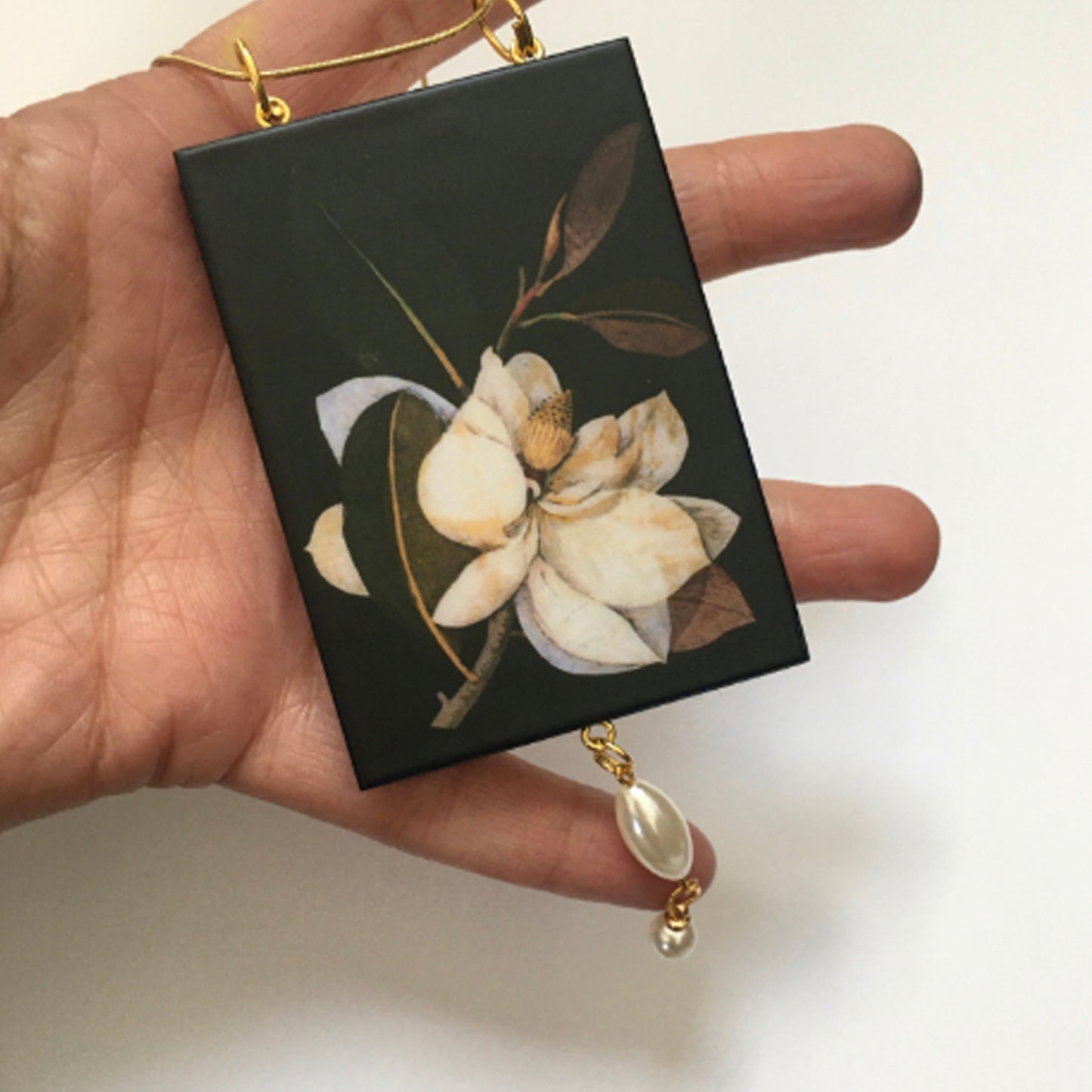 Mary Delany Magnolia Wood Necklace Botanical Wearable Art