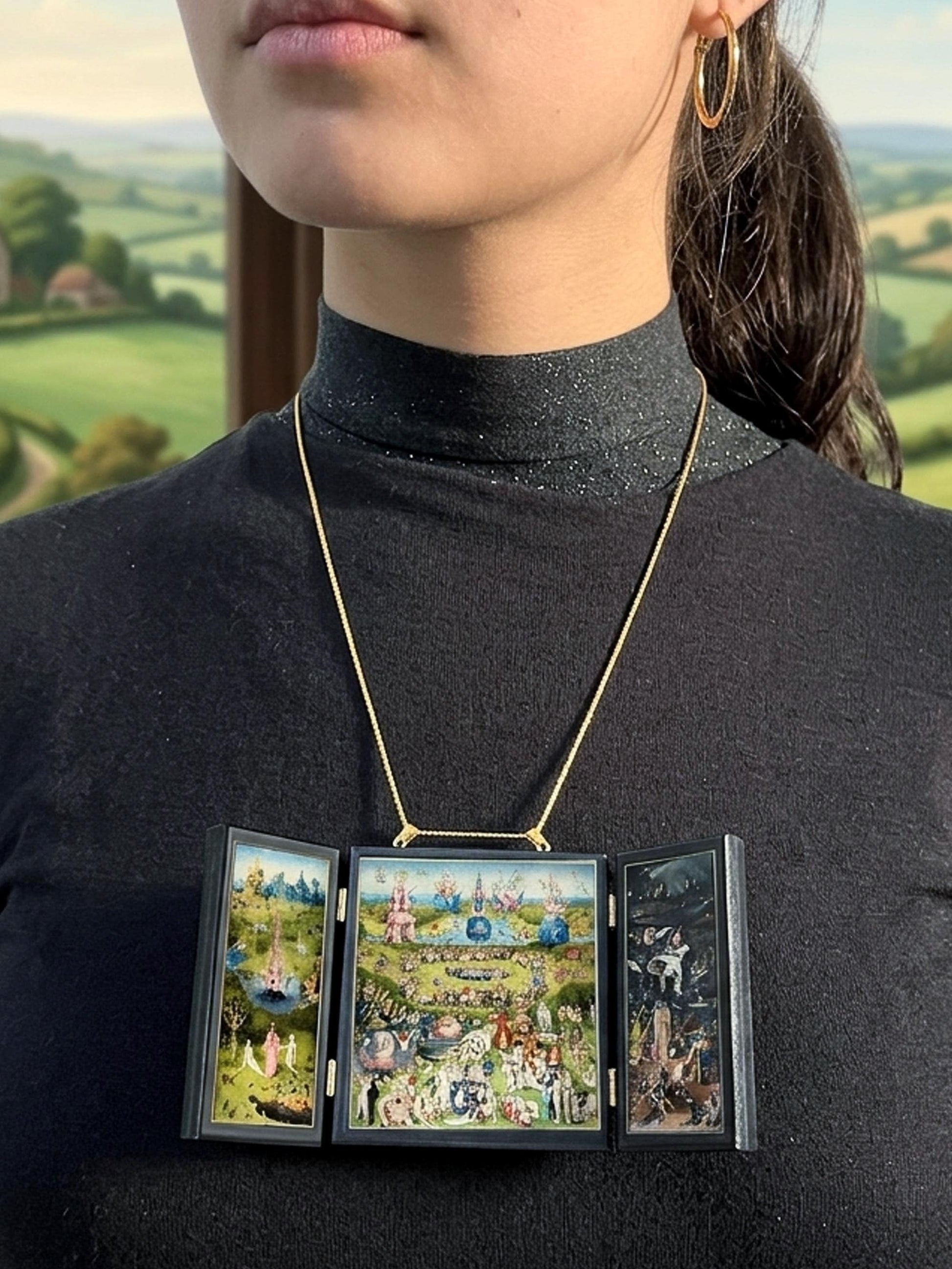 Museum-Inspired Sustainable Necklace The Garden of Earthly Delights: A Wearable 3D Triptych Obljewellery