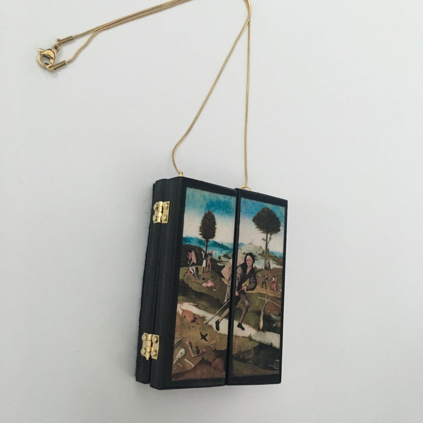 Museum-Inspired Sustainable Necklace Hieronymus Bosch, miniature triptych necklace Obljewellery