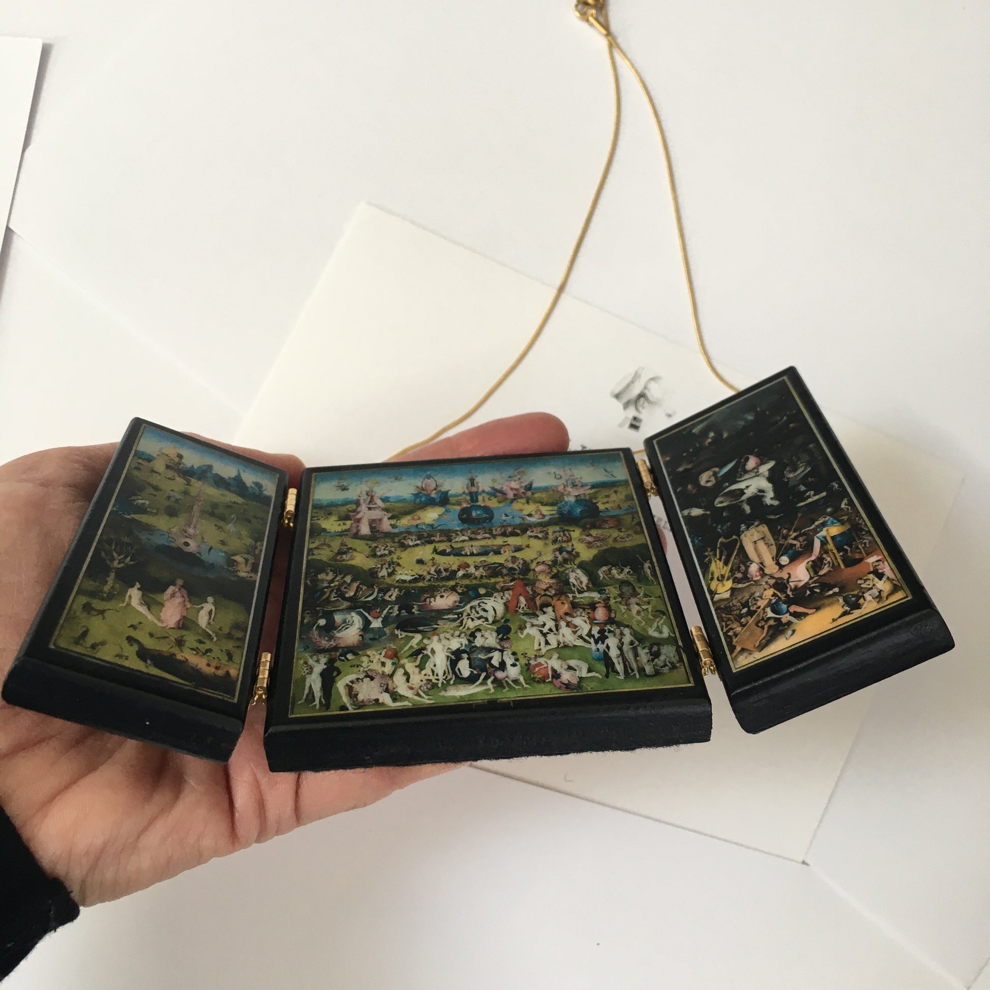 Museum-Inspired Sustainable Necklace The Garden of Earthly Delights: A Wearable 3D Triptych Obljewellery