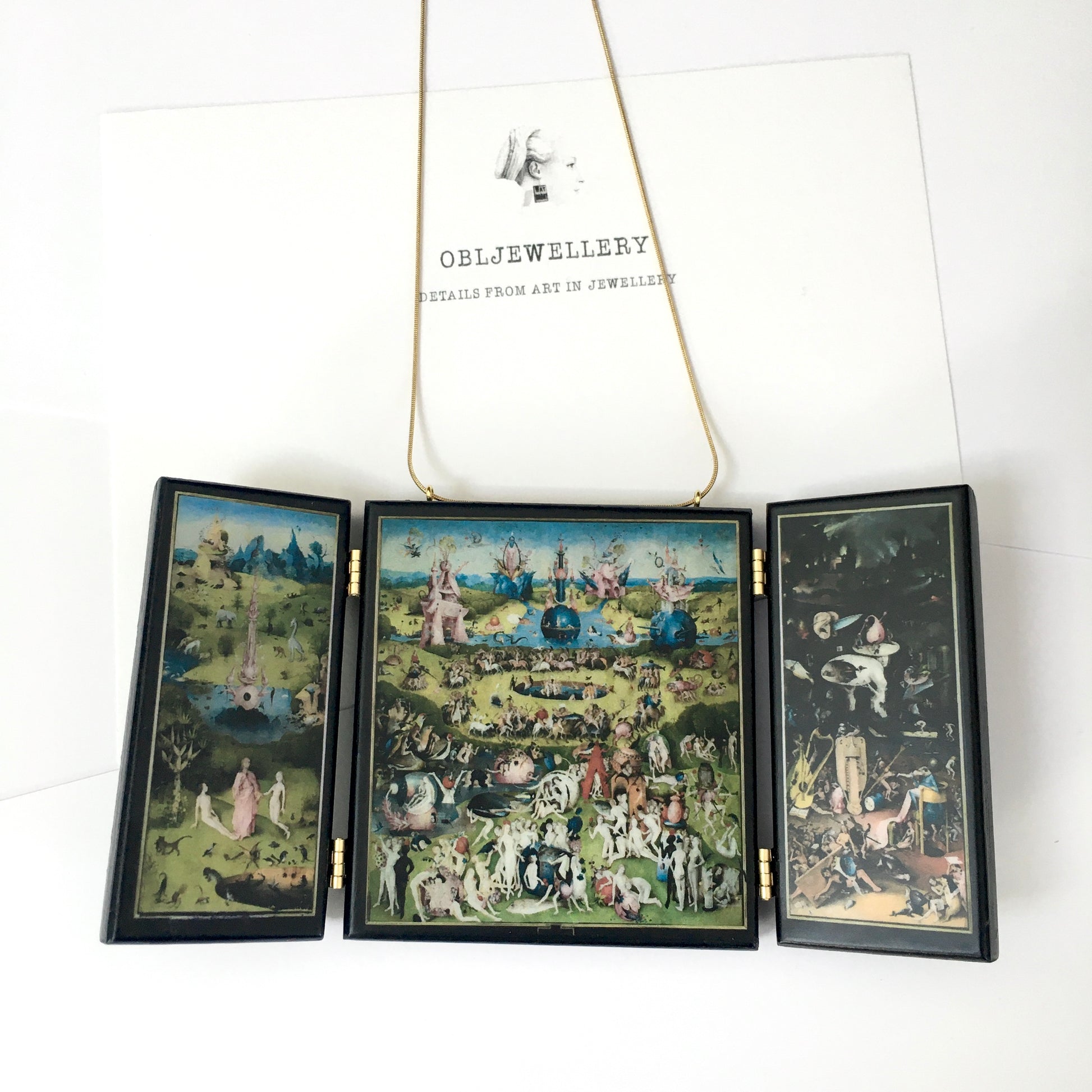 Museum-Inspired Sustainable Necklace The Garden of Earthly Delights: A Wearable 3D Triptych Obljewellery