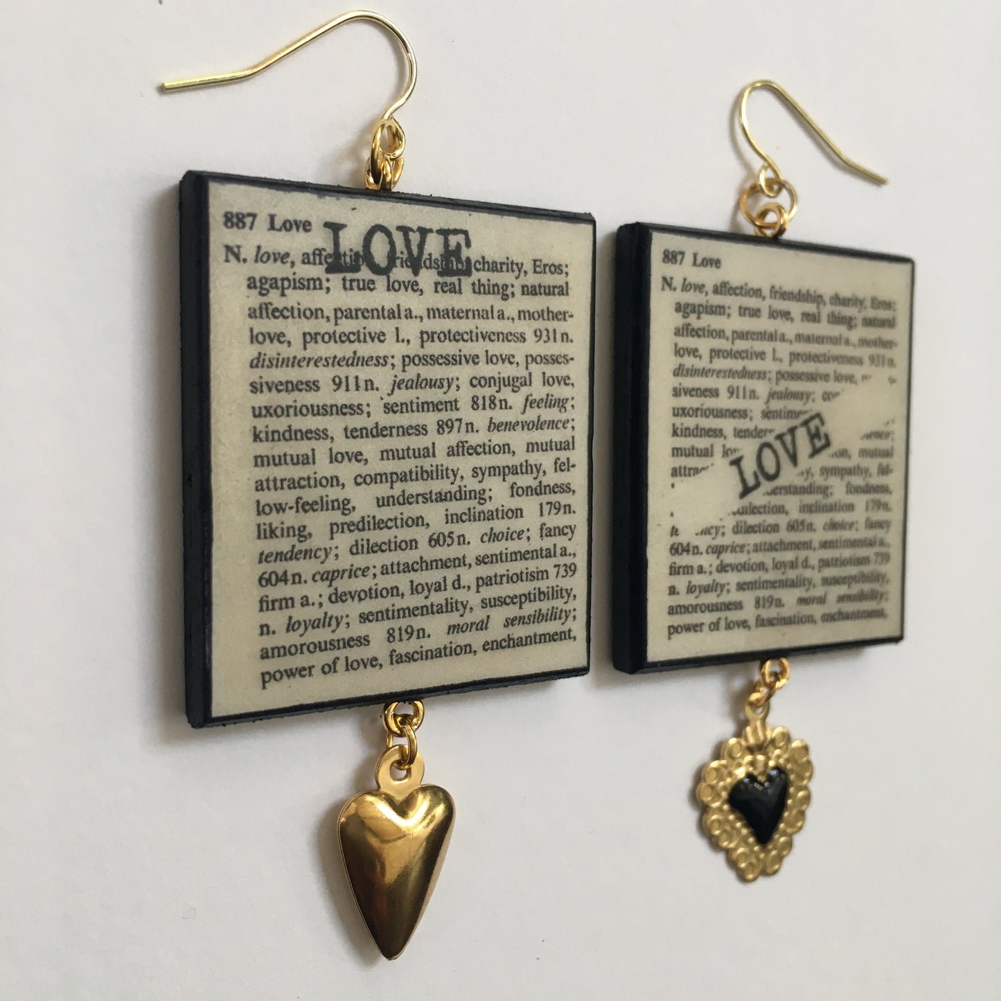Museum-Inspired Sustainable Earrings Love Thesaurus word Obljewellery