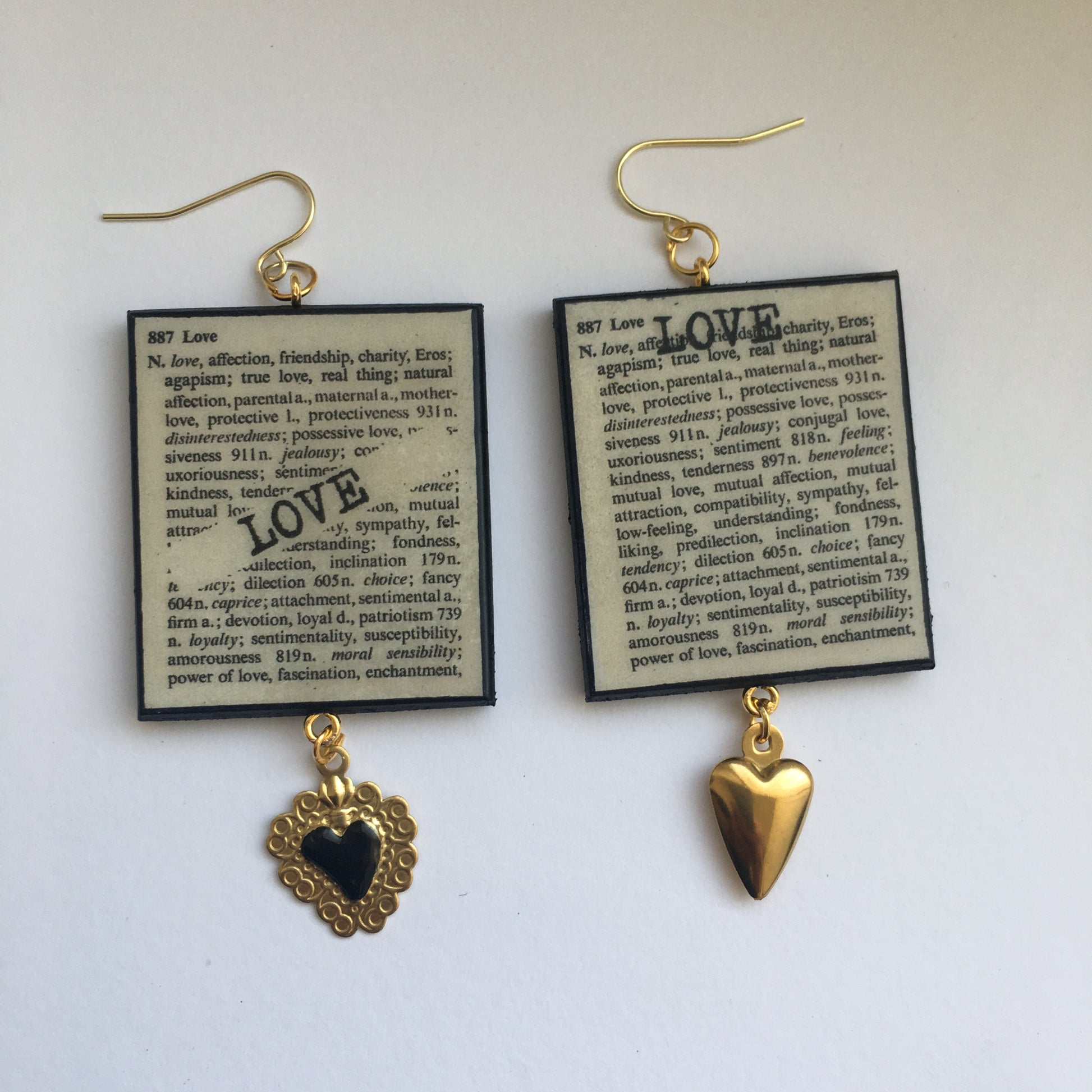 Museum-Inspired Sustainable Earrings Love Thesaurus word Obljewellery