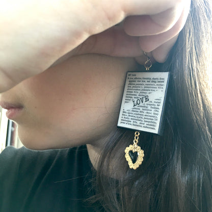 Museum-Inspired Sustainable Earrings Love Thesaurus word Obljewellery