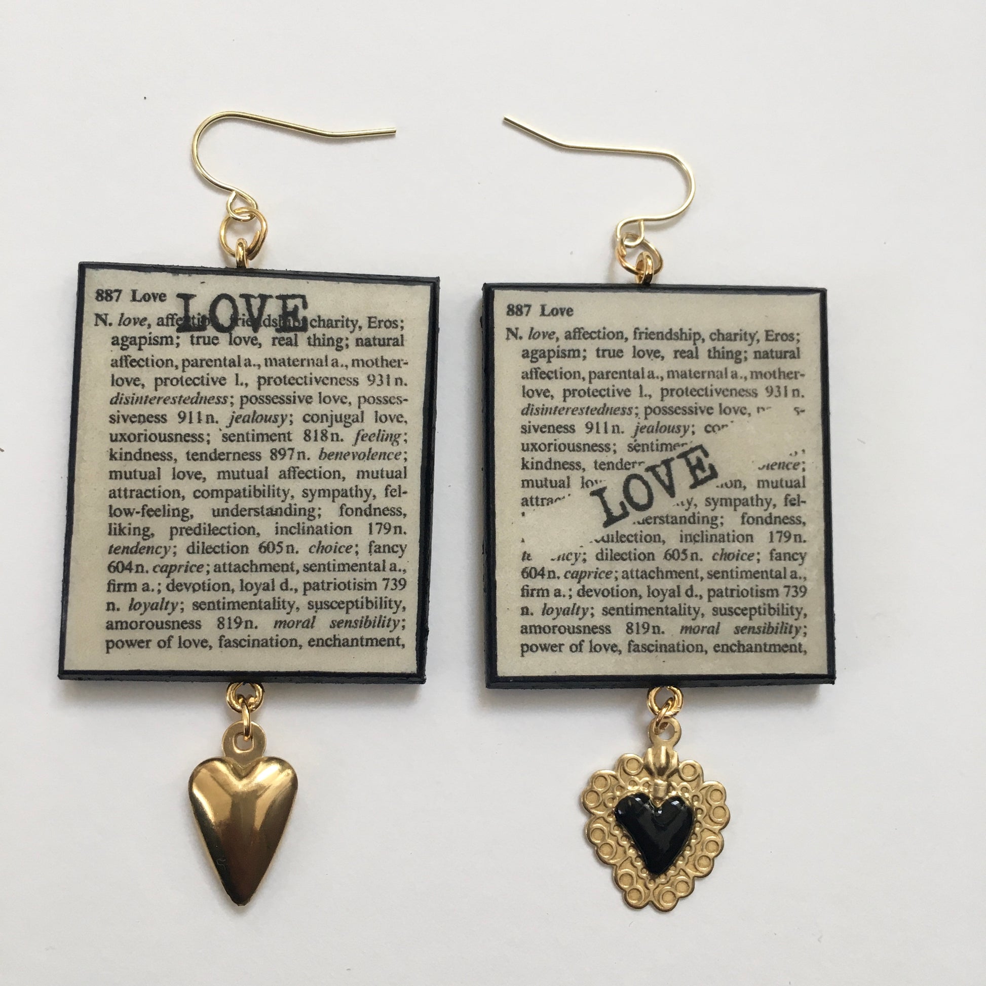 Museum-Inspired Sustainable Earrings Love Thesaurus word Obljewellery
