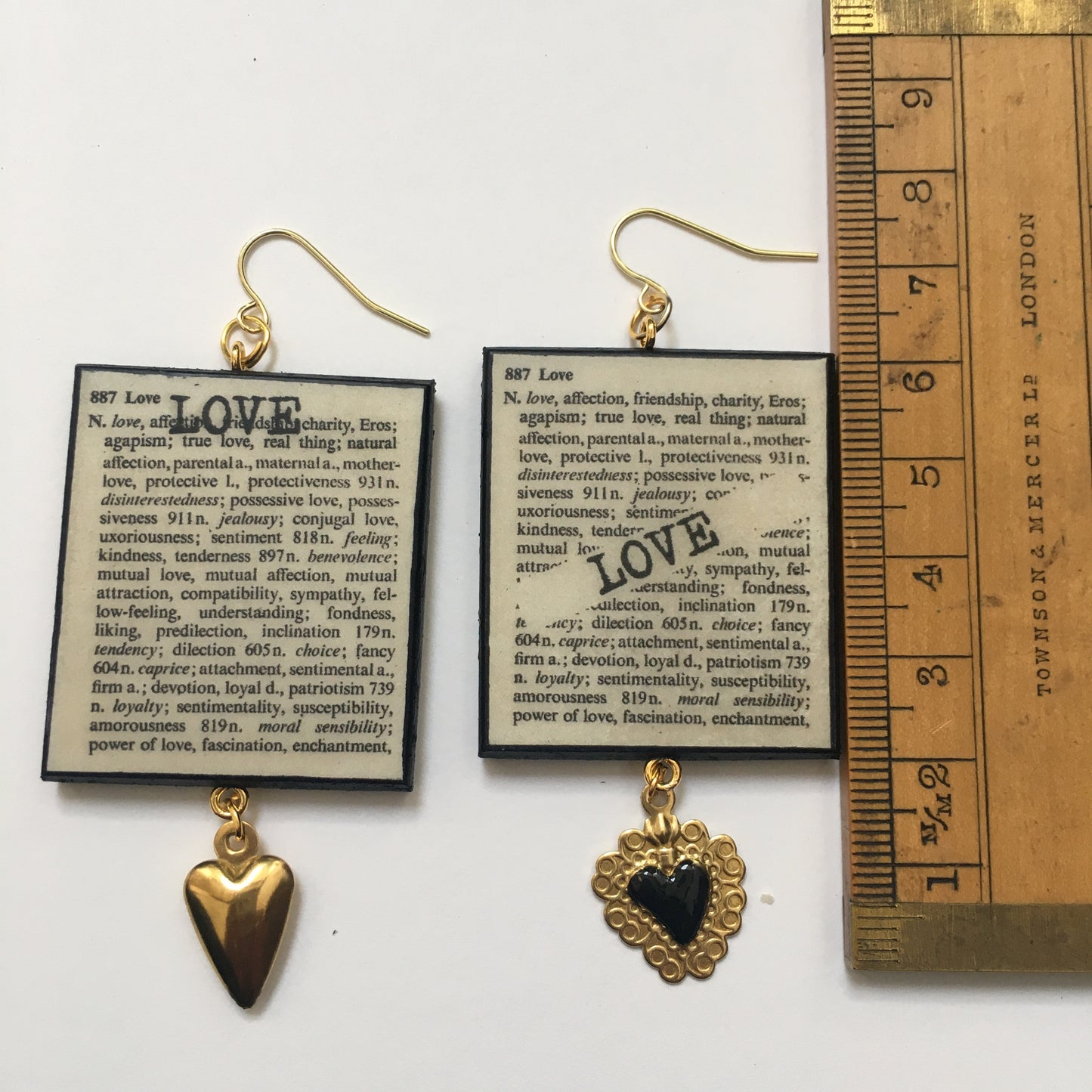 Museum-Inspired Sustainable Earrings Love Thesaurus word Obljewellery