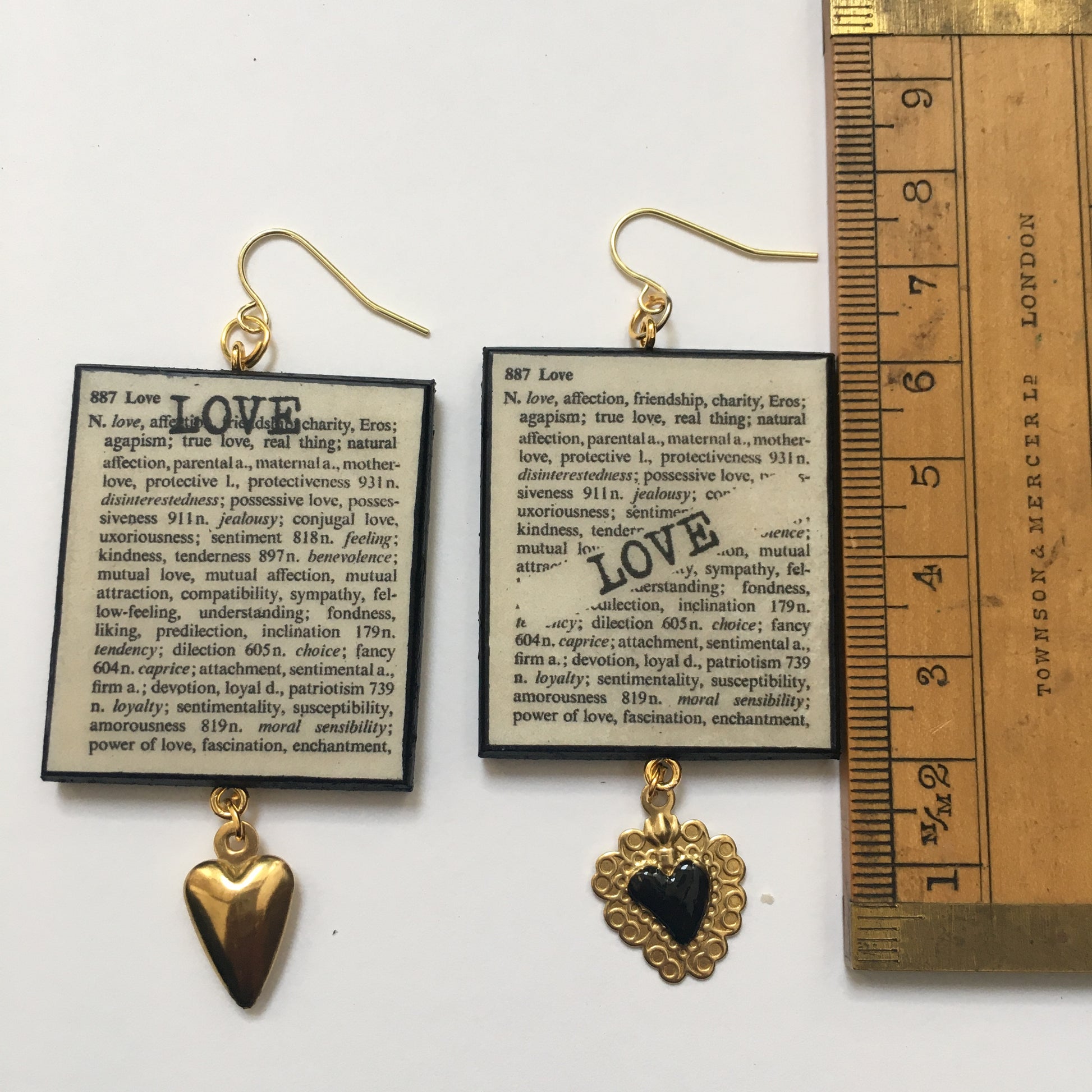 Museum-Inspired Sustainable Earrings Love Thesaurus word Obljewellery