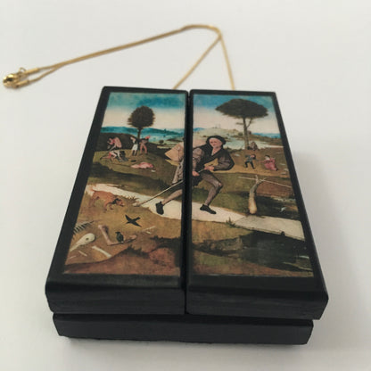 Museum-Inspired Sustainable Necklace Hieronymus Bosch, miniature triptych necklace Obljewellery