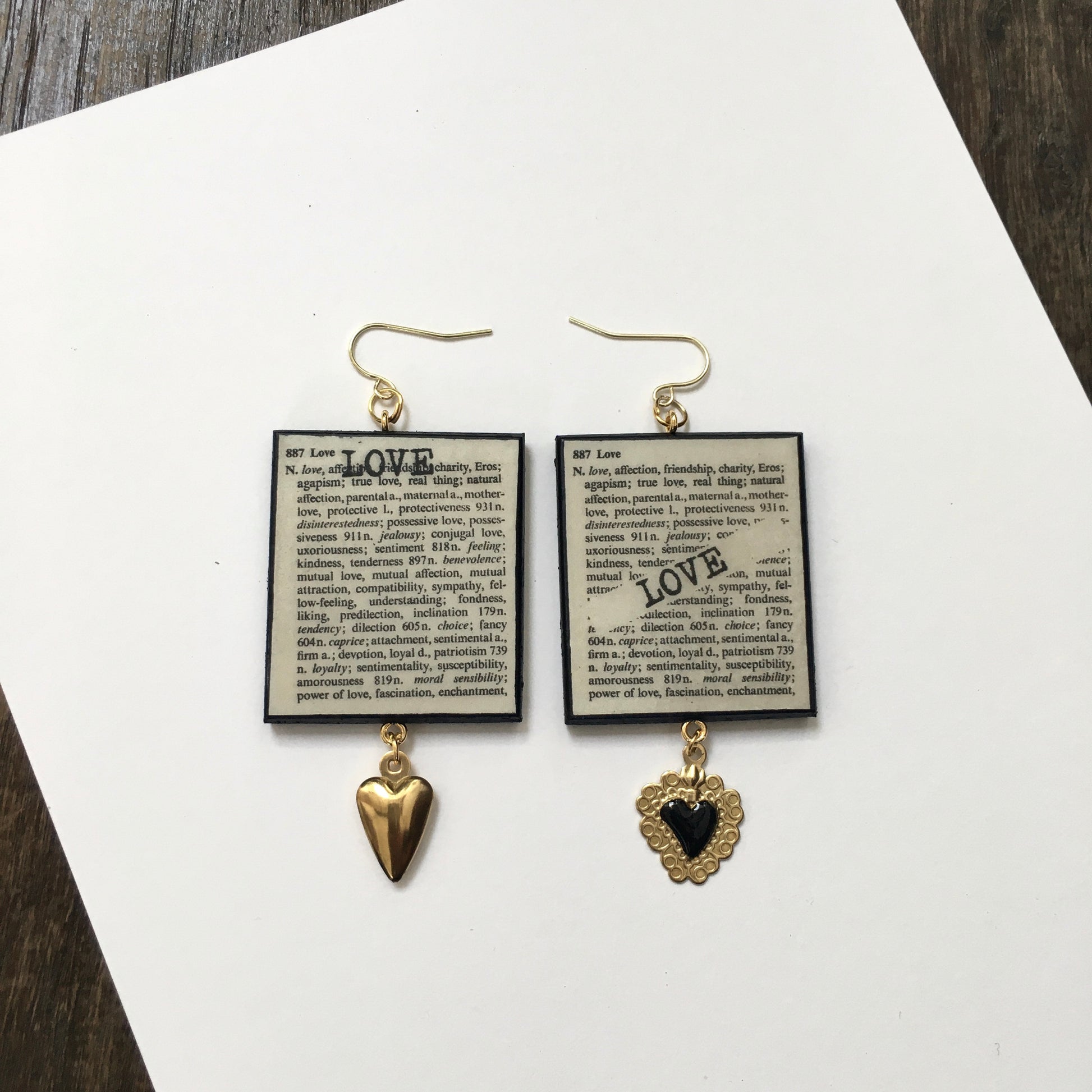 Museum-Inspired Sustainable Earrings Love Thesaurus word Obljewellery